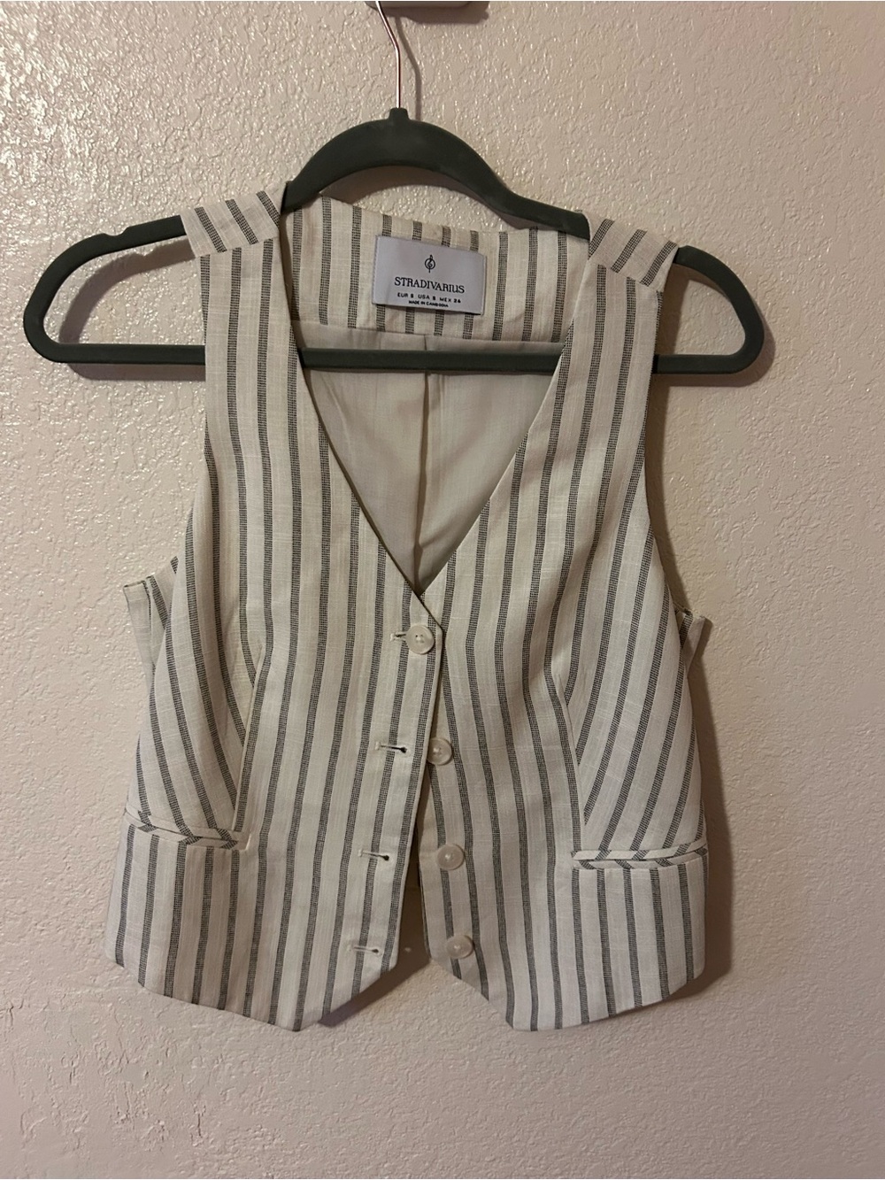 Stradivarius Cream Vest with Black Pinstripes